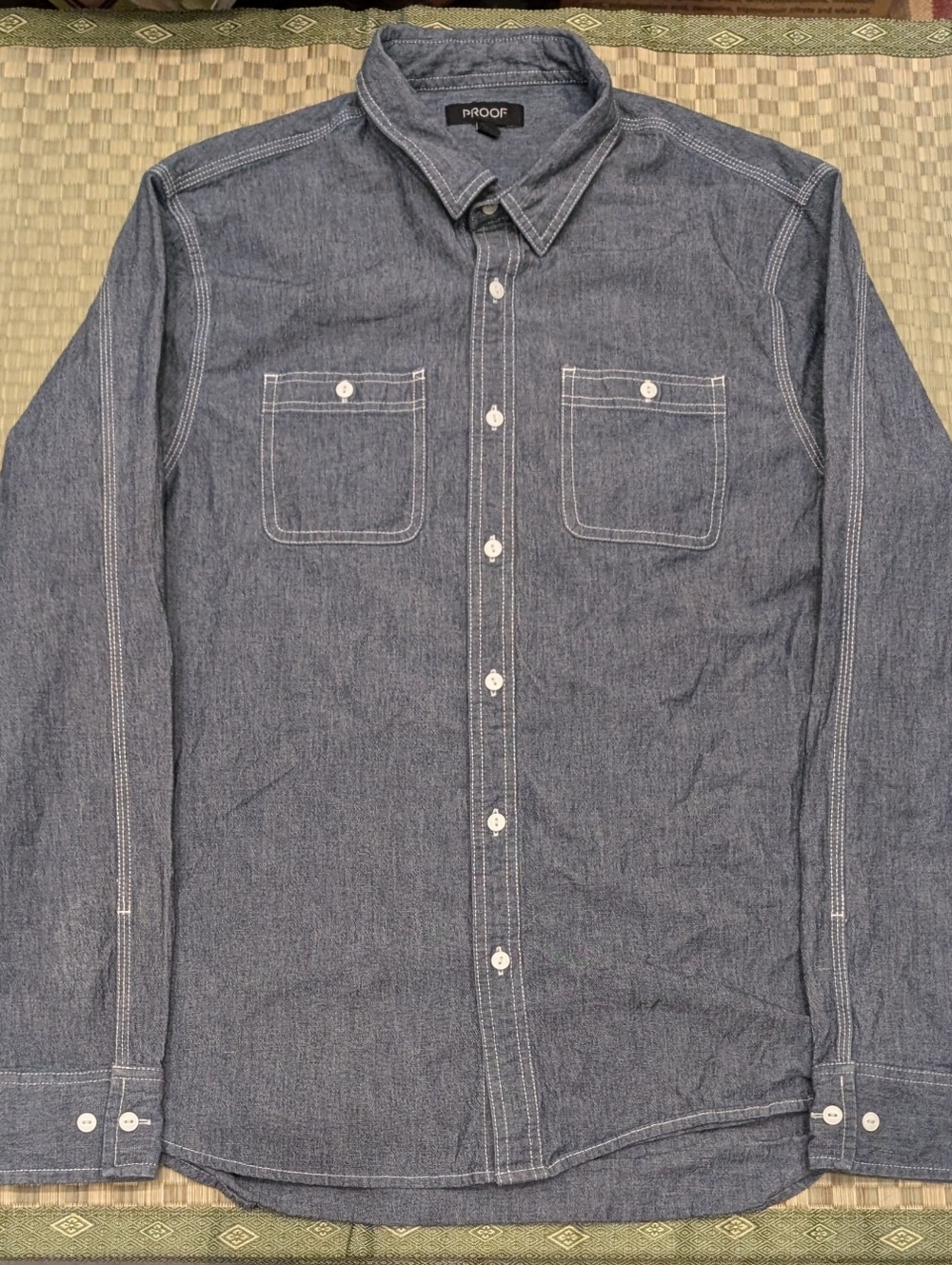 Proof by Huckberry Chambray Button Up Shirt Blue Men's Size XL